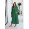 imageECOWISH Womens Maxi Shirt Dress  2025 Long Sleeve Button Casual Fall Aline Work Tiered Dresses with Belt and PocketsGreen