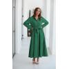 imageECOWISH Womens Maxi Shirt Dress  2025 Long Sleeve Button Casual Fall Aline Work Tiered Dresses with Belt and PocketsGreen