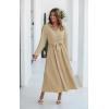 imageECOWISH Womens Maxi Shirt Dress  2025 Long Sleeve Button Casual Fall Aline Work Tiered Dresses with Belt and PocketsKhaki