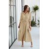 imageECOWISH Womens Maxi Shirt Dress  2025 Long Sleeve Button Casual Fall Aline Work Tiered Dresses with Belt and PocketsKhaki