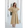 imageECOWISH Womens Maxi Shirt Dress  2025 Long Sleeve Button Casual Fall Aline Work Tiered Dresses with Belt and PocketsKhaki