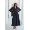 imageECOWISH Womens Maxi Shirt Dress  2025 Long Sleeve Button Casual Fall Aline Work Tiered Dresses with Belt and PocketsNavy