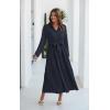 imageECOWISH Womens Maxi Shirt Dress  2025 Long Sleeve Button Casual Fall Aline Work Tiered Dresses with Belt and PocketsNavy