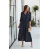 imageECOWISH Womens Maxi Shirt Dress  2025 Long Sleeve Button Casual Fall Aline Work Tiered Dresses with Belt and PocketsNavy