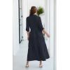 imageECOWISH Womens Maxi Shirt Dress  2025 Long Sleeve Button Casual Fall Aline Work Tiered Dresses with Belt and PocketsNavy