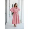 imageECOWISH Womens Maxi Shirt Dress  2025 Long Sleeve Button Casual Fall Aline Work Tiered Dresses with Belt and PocketsPink
