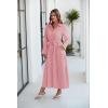 imageECOWISH Womens Maxi Shirt Dress  2025 Long Sleeve Button Casual Fall Aline Work Tiered Dresses with Belt and PocketsPink