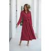 imageECOWISH Womens Maxi Shirt Dress  2025 Long Sleeve Button Casual Fall Aline Work Tiered Dresses with Belt and PocketsWine Red