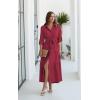 imageECOWISH Womens Maxi Shirt Dress  2025 Long Sleeve Button Casual Fall Aline Work Tiered Dresses with Belt and PocketsWine Red