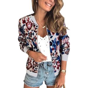 imageECOWISH Womens Casual Floral Zip Up Bomber Jacket Coat Lightweight Short Camo No Lining Outwear Tops Windbreaker with Pocket3303 Leopard Flower