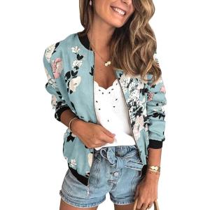 imageECOWISH Womens Casual Floral Zip Up Bomber Jacket Coat Lightweight Short Camo No Lining Outwear Tops Windbreaker with Pocket333 Blue1