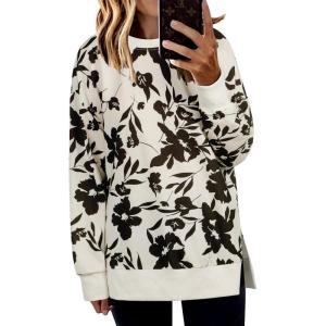 imageECOWISH Women Side Split Sweatshirt Fall Crewneck Long Sleeve Oversized Camo Shirts Casual Camouflage Print Pullover Tops472 Black Floral