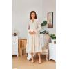 imageECOWISH Women Winter Casual Dress  V Neck Long Sleeve Midi Pleated Tiered Plaid Loose Maternity Holiday Picnic Dresses428 Champagne