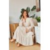 imageECOWISH Women Winter Casual Dress  V Neck Long Sleeve Midi Pleated Tiered Plaid Loose Maternity Holiday Picnic Dresses428 Champagne