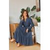imageECOWISH Women Winter Casual Dress  V Neck Long Sleeve Midi Pleated Tiered Plaid Loose Maternity Holiday Picnic Dresses428 Navy Blue
