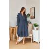 imageECOWISH Women Winter Casual Dress  V Neck Long Sleeve Midi Pleated Tiered Plaid Loose Maternity Holiday Picnic Dresses428 Navy Blue
