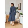 imageECOWISH Women Winter Casual Dress  V Neck Long Sleeve Midi Pleated Tiered Plaid Loose Maternity Holiday Picnic Dresses428 Navy Blue