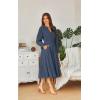 imageECOWISH Women Winter Casual Dress  V Neck Long Sleeve Midi Pleated Tiered Plaid Loose Maternity Holiday Picnic Dresses428 Navy Blue