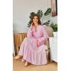 imageECOWISH Women Winter Casual Dress  V Neck Long Sleeve Midi Pleated Tiered Plaid Loose Maternity Holiday Picnic Dresses428 Pink