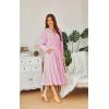 imageECOWISH Women Winter Casual Dress  V Neck Long Sleeve Midi Pleated Tiered Plaid Loose Maternity Holiday Picnic Dresses428 Pink