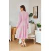 imageECOWISH Women Winter Casual Dress  V Neck Long Sleeve Midi Pleated Tiered Plaid Loose Maternity Holiday Picnic Dresses428 Pink