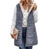 imageECOWISH Women Long Puffer Vest Fall Zip up Reversible Fleece Jacket 2025 Winter Warm Sleeveless Hooded Coat with PocketsGrey Blue