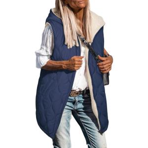 imageECOWISH Women Long Puffer Vest Fall Zip up Reversible Fleece Jacket 2025 Winter Warm Sleeveless Hooded Coat with Pockets462 Navy Blue