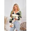 imageECOWISH Womens Cropped Cardigan Sweaters 2025 Fall Striped Color Block Long Sleeve Button Up Knit Sweater Y2k CoatsArmy Green