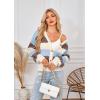 imageECOWISH Womens Cropped Cardigan Sweaters 2025 Fall Striped Color Block Long Sleeve Button Up Knit Sweater Y2k CoatsBlue