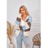 imageECOWISH Womens Cropped Cardigan Sweaters 2025 Fall Striped Color Block Long Sleeve Button Up Knit Sweater Y2k CoatsBlue