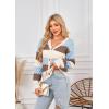 imageECOWISH Womens Cropped Cardigan Sweaters 2025 Fall Striped Color Block Long Sleeve Button Up Knit Sweater Y2k CoatsBlue