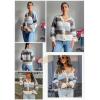 imageECOWISH Womens Cropped Cardigan Sweaters 2025 Fall Striped Color Block Long Sleeve Button Up Knit Sweater Y2k CoatsBlue