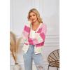 imageECOWISH Womens Cropped Cardigan Sweaters 2025 Fall Striped Color Block Long Sleeve Button Up Knit Sweater Y2k CoatsPink