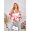 imageECOWISH Womens Cropped Cardigan Sweaters 2025 Fall Striped Color Block Long Sleeve Button Up Knit Sweater Y2k CoatsPink