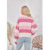 imageECOWISH Womens Cropped Cardigan Sweaters 2025 Fall Striped Color Block Long Sleeve Button Up Knit Sweater Y2k CoatsPink
