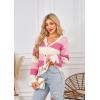imageECOWISH Womens Cropped Cardigan Sweaters 2025 Fall Striped Color Block Long Sleeve Button Up Knit Sweater Y2k CoatsPink