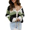 imageECOWISH Womens Cropped Cardigan Sweaters 2025 Fall Striped Color Block Long Sleeve Button Up Knit Sweater Y2k CoatsArmy Green