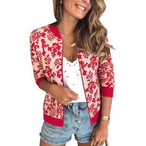 imageECOWISH Womens Casual Floral Zip Up Bomber Jacket Coat Lightweight Short Camo No Lining Outwear Tops Windbreaker with Pocket3303 Orange Red