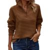 imageECOWISH Women Tops Quarter Zip Fall Winter Tunics Casual Oversized Pullover Ribbed Quilted V Neck Collared Outfits Loose 2025Coffee