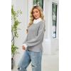imageECOWISH Women Fall Pullover Sweater Turtleneck Plaid Long Sleeve Loose Casual Chunky Checked Knit Winter Sweaters Jumper Tops471 Grey