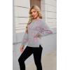 imageECOWISH Women Valentine Heart Sweater V Neck Embroidery Knit Loose Casual Long Sleeve Ribbed Pullover Sweaters3459 Gray