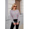 imageECOWISH Women Valentine Heart Sweater V Neck Embroidery Knit Loose Casual Long Sleeve Ribbed Pullover Sweaters3459 Gray