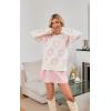 imageECOWISH Women Valentine Heart Sweater V Neck Embroidery Knit Loose Casual Long Sleeve Ribbed Pullover Sweaters3459 Pink