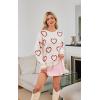 imageECOWISH Women Valentine Heart Sweater V Neck Embroidery Knit Loose Casual Long Sleeve Ribbed Pullover Sweaters3459 White