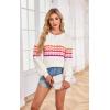 imageECOWISH Womens Sweater Rainbow Colorful Striped Sweaters Long Sleeve Crew Neck Color Block Casual Pullover Blouse Tops3474 Beige