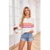 imageECOWISH Womens Sweater Rainbow Colorful Striped Sweaters Long Sleeve Crew Neck Color Block Casual Pullover Blouse Tops3474 Beige