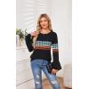 imageECOWISH Womens Sweater Rainbow Colorful Striped Sweaters Long Sleeve Crew Neck Color Block Casual Pullover Blouse Tops3474 Black