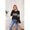 imageECOWISH Womens Sweater Rainbow Colorful Striped Sweaters Long Sleeve Crew Neck Color Block Casual Pullover Blouse Tops3474 Black