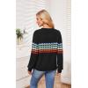 imageECOWISH Womens Sweater Rainbow Colorful Striped Sweaters Long Sleeve Crew Neck Color Block Casual Pullover Blouse Tops3474 Black