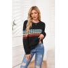 imageECOWISH Womens Sweater Rainbow Colorful Striped Sweaters Long Sleeve Crew Neck Color Block Casual Pullover Blouse Tops3474 Black